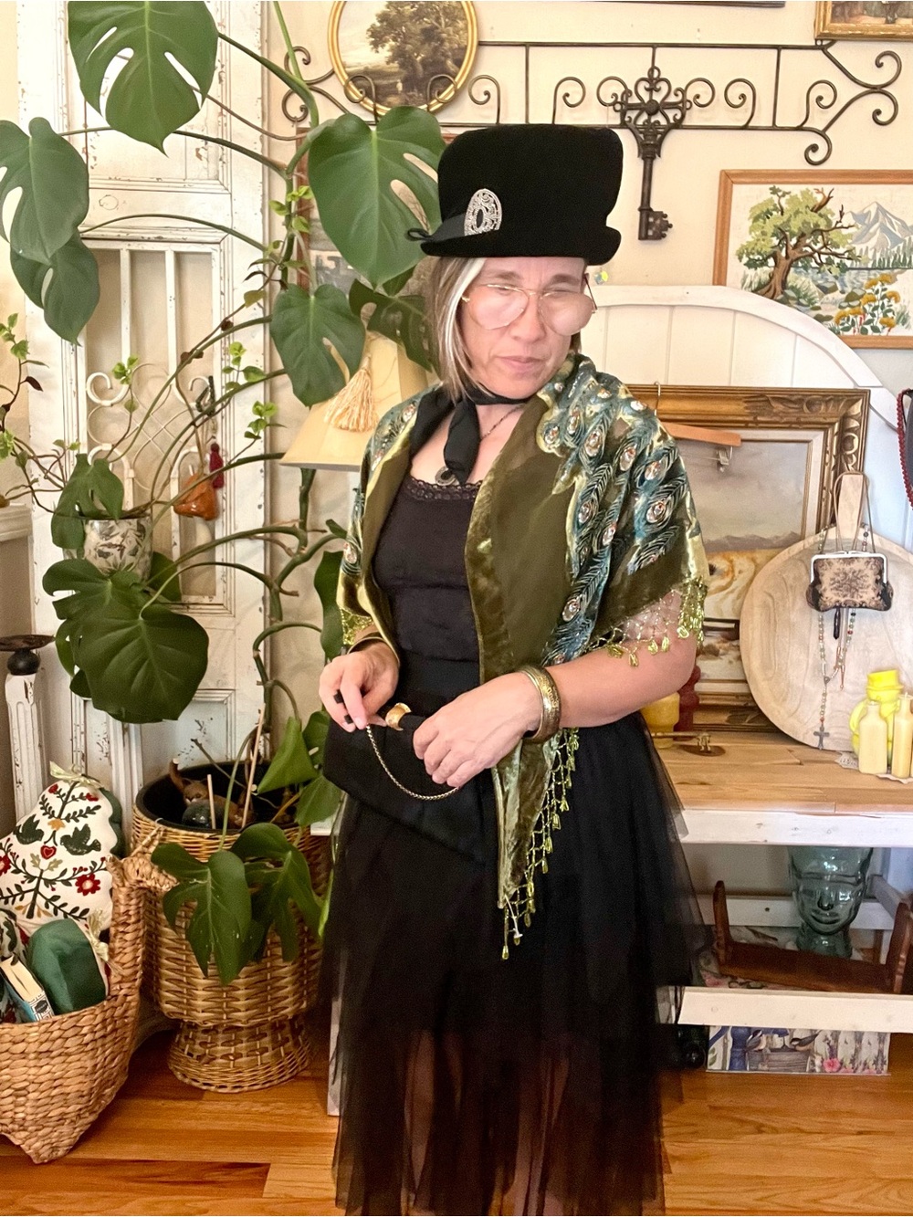 Vintage Kirks Folly Velvet "Empress Peacock" Triangular Shawl Silk Velvet - Picture 2 of 6